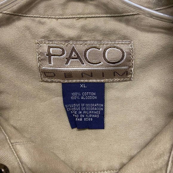 PACO Denim Mens XL Button Up Shirt Beige Long Sleeve Cotton Workwear Casual - Picture 4 of 9